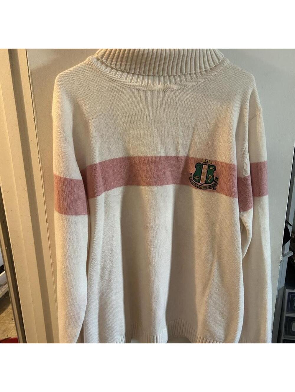 Ivy Storehouse cream and pink striped sweater with AKA crest, size XXXXL